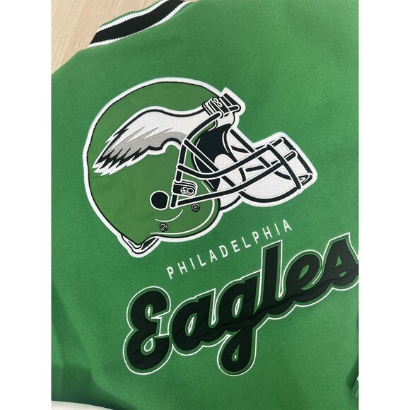NFL Philadelphia Eagles Vintage Kelly Green Leather Wool Fly Varsity Jacket sz S - Picture 5 of 6